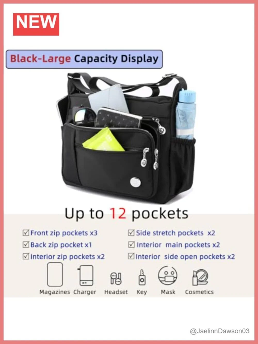 Lightweight Nylon Crossbody Satchel Bag Multiple Pockets Women's Handbag